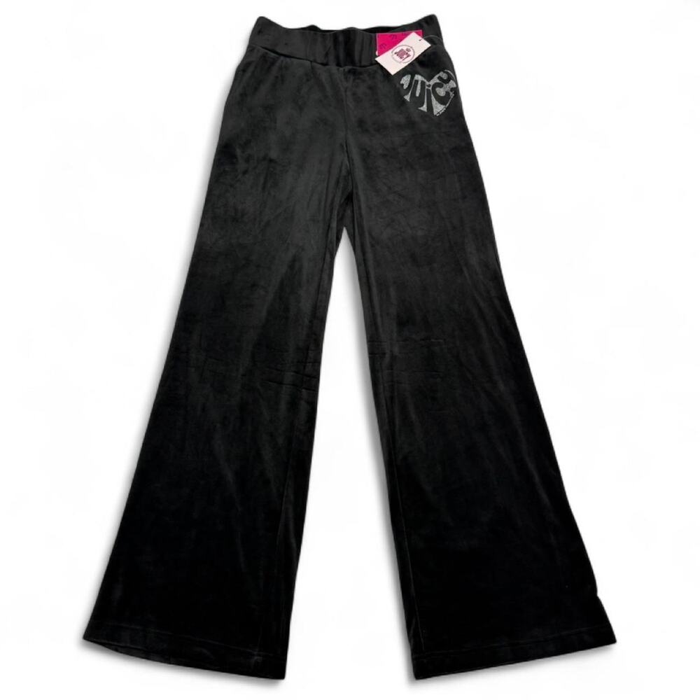 Juicy Couture Y2K Mcbling Black velour Low Rise Flared Sweats Size XS NWT